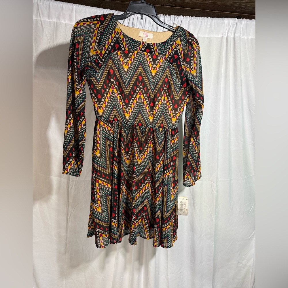 NWT GB Girls Multicolor Chevron Long Sleeve Dress Sz 12 (5QD)